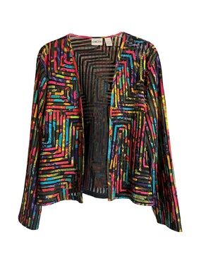 Chicos’s Rainbow Ribbon Embroidered Open Jacket Size 2 Medium Colorful